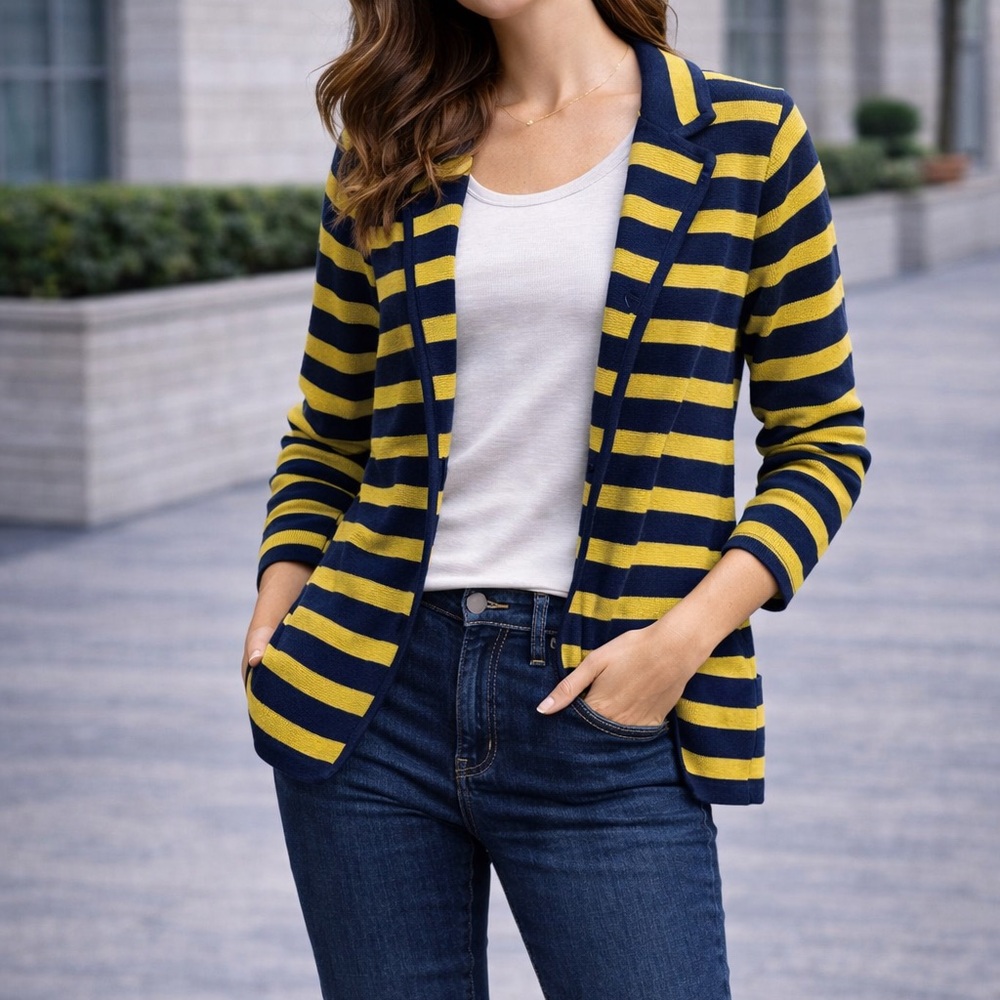 Audrey & Grace Blue and Yellow Knit Blazer